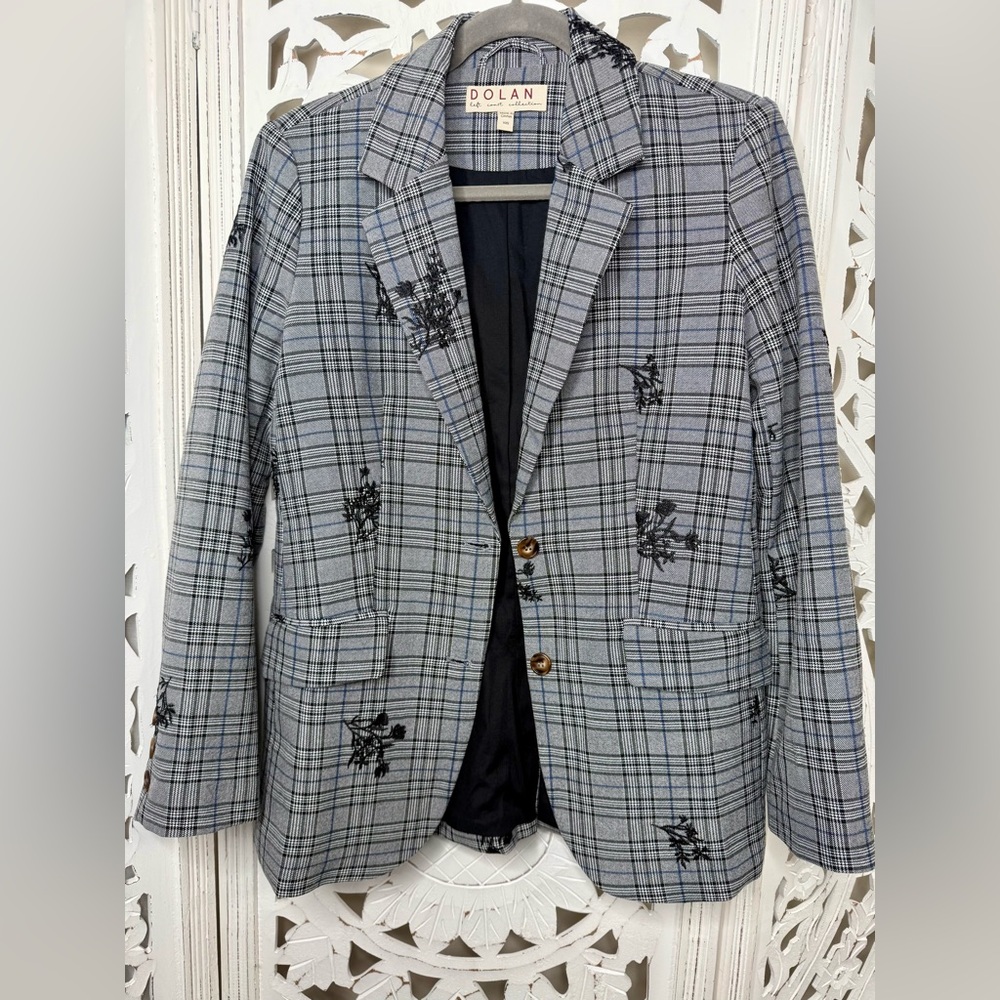 Anthropologie Dolan Gray Plaid Embroidered Blazer - Picture 2 of 6